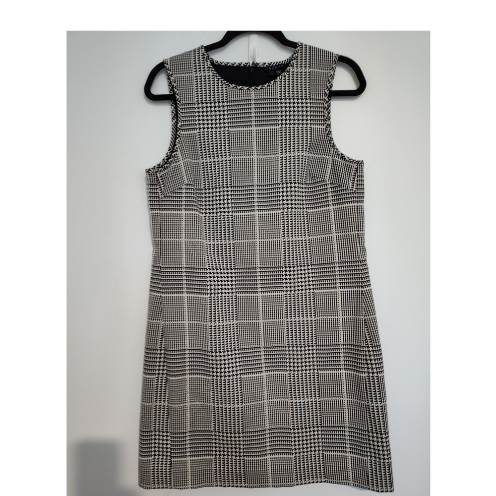 Theory Womens Black White Glen Plaid Houndstooth Sleeveless Shift Dress Size 8